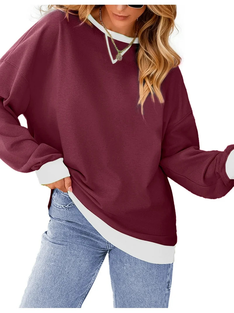 Fantaslook Color Block Sweatshirts for Women Crewneck Long Sleeve Oversized Pullover Tops Casual ... | Walmart (US)