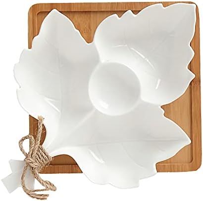 Honey ARGOL | Leaf Shaped Appetizer Divided Serving Platter Tray, White Ceramic 4Compartment Serv... | Amazon (US)
