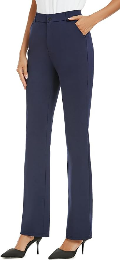 iChosy Women's Stretchy Straight Leg Dress Work Pants Business Office Casual Slacks with Pockets | Amazon (US)