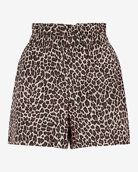 Super High Waisted Leopard Print Linen-Blend Paperbag Shorts | Express