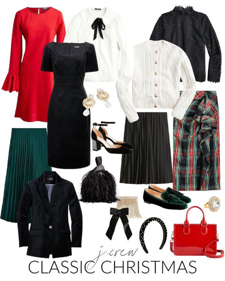 These classic Christmas outfit ideas from J. Crew couldn’t be cuter for the holidays! Perfect for Christmas family photos, Christmas church outfits, holiday parties and more! Includes a ruffle sleeve dress, velvet sheath dress, cableknit cardigan, pleated skirt, Stewart plaid ruffle skirt, velvet blazer, patent leather prize, velvet loafers, feather bag, bow top and more!
.
#ltkholiday #ltksalealert #ltkunder50 #ltkunder100 #ltkseasonal #ltkstyletip #ltkshoecrush #ltkitbag #ltkhome #ltkfamily #ltktravel 

#LTKHoliday #LTKunder100 #LTKsalealert
