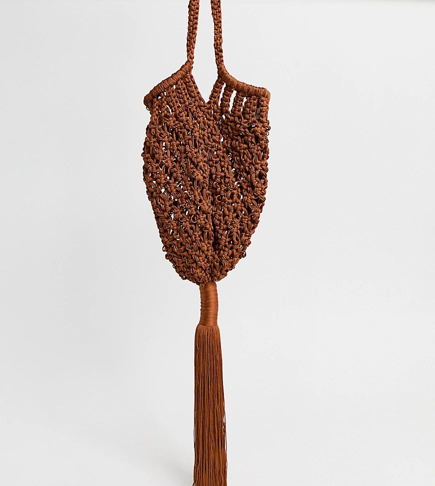 Mango braided tassle handheld bag in brown | ASOS (Global)