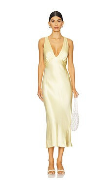 Shona Joy La Lune Plunged Cross Back Midi Dress in Lemon from Revolve.com | Revolve Clothing (Global)