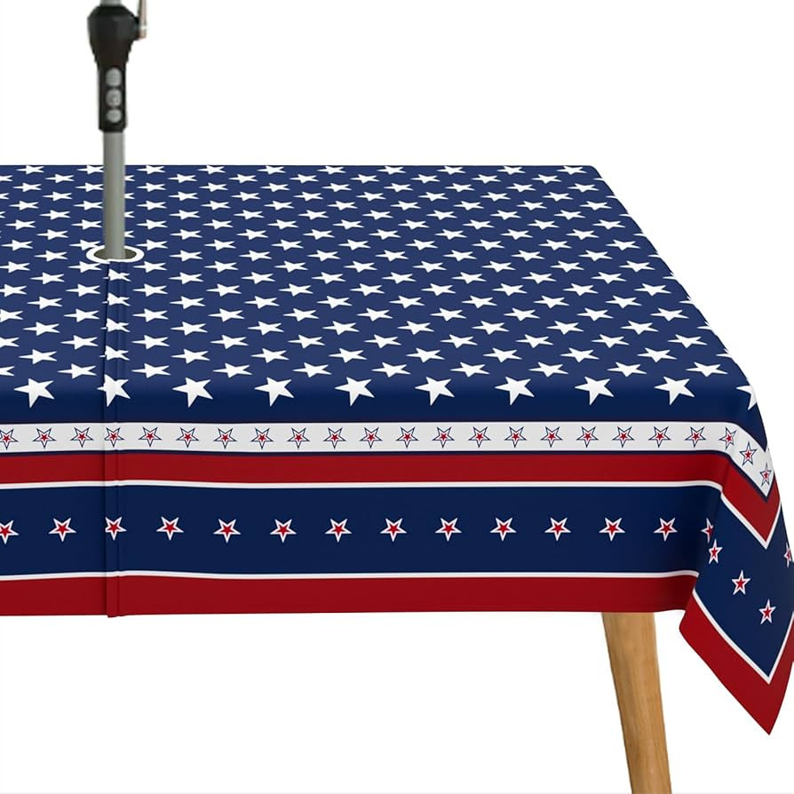 Fourth of July Outdoor Tablecloth with Umbrella Hole Memorial Day Patriotic Table Cloth American ... | Amazon (US)