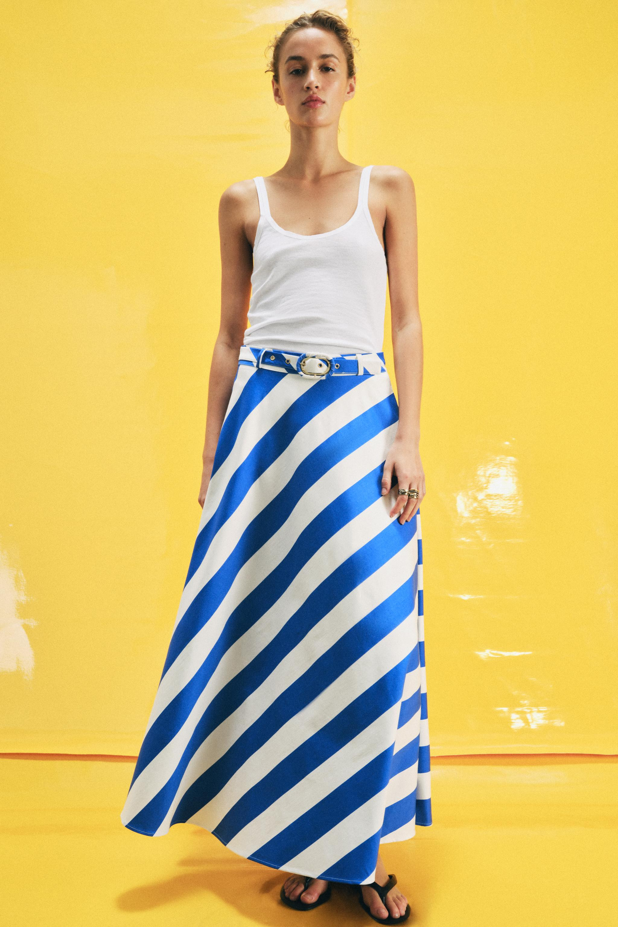 STRIPED MIDI SKIRT WITH BELT | Zara US