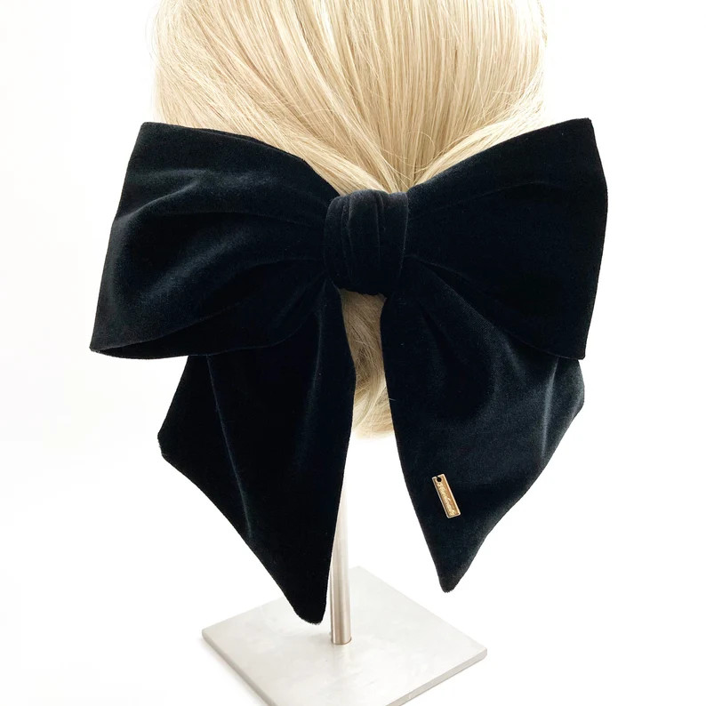Velvet black big bow - French barrette - Adult black velvet hair clip - Quality big bow hair barr... | Etsy (US)