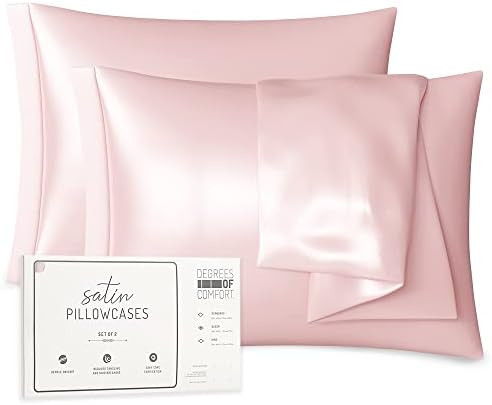 Pink Satin Pillowcase Queen Set of 2 | Blush Pillow Cases for Hair and Skin | 20 x 30 Inch–Slip... | Amazon (US)