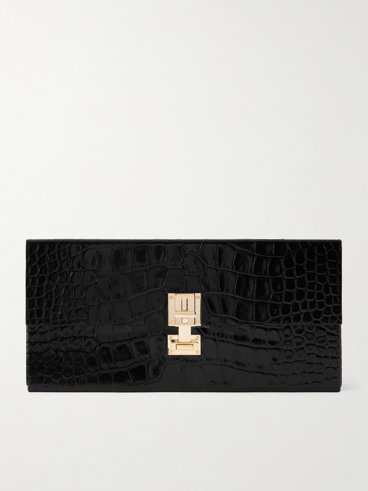 TOM FORD - Glossed Croc-effect Leather Clutch - Black | NET-A-PORTER (US)