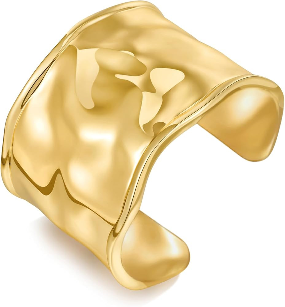 WOWORAMA Hammered Chunky Cuff Bracelets for Women Vintage Boho Wide Bangle Bracelets Irregular St... | Amazon (US)