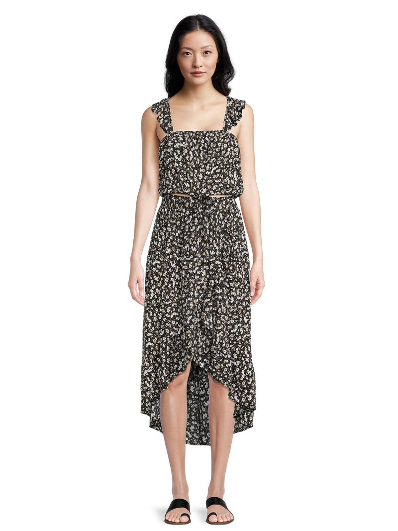 No Boundaries Juniors' Flutter Strap Top and Wrap Skirt Set, 2-Piece, Sizes XS-XXXL | Walmart (US)