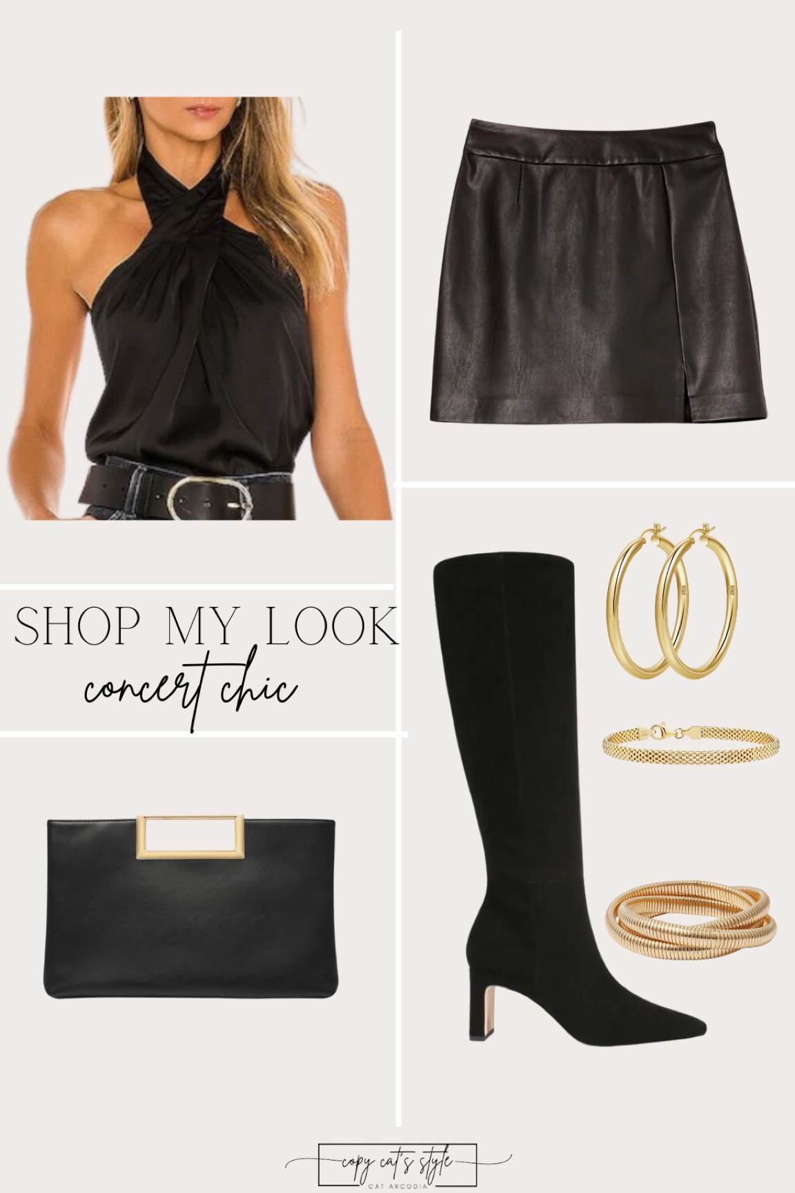 Concert Chic look, leather skirt with black halter top and knee high suede boots, girls night in Vegas 

#LTKOver40 #LTKStyleTip #LTKFindsUnder50