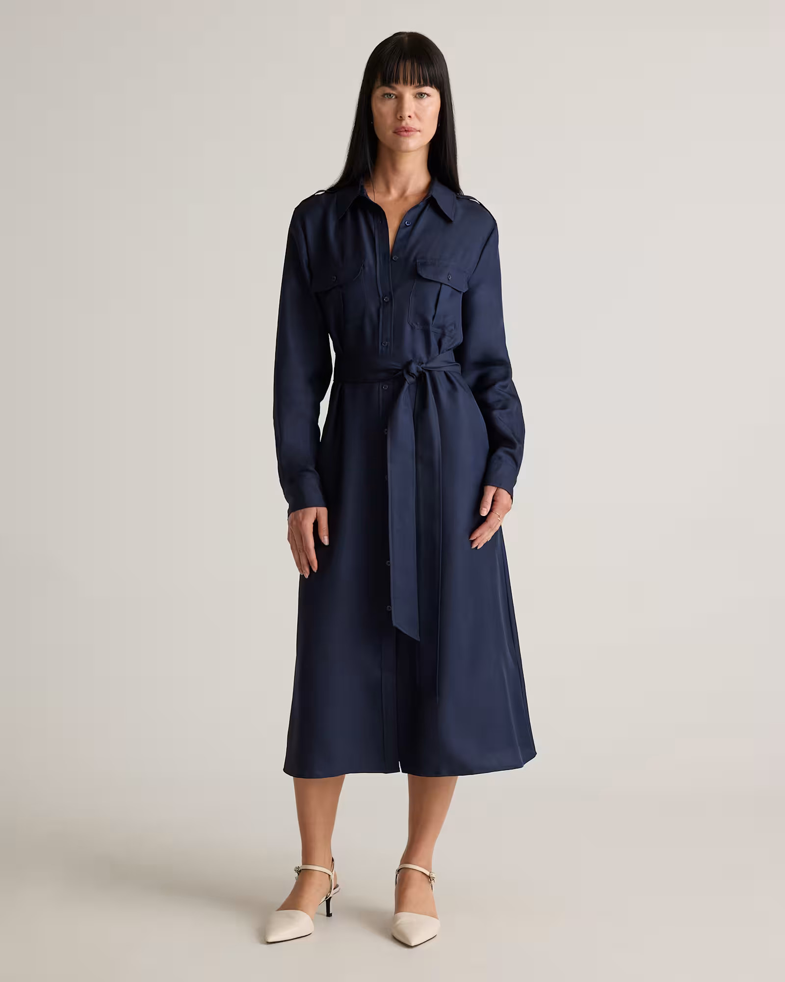 100% Silk Twill Utility Shirt Dress | Quince