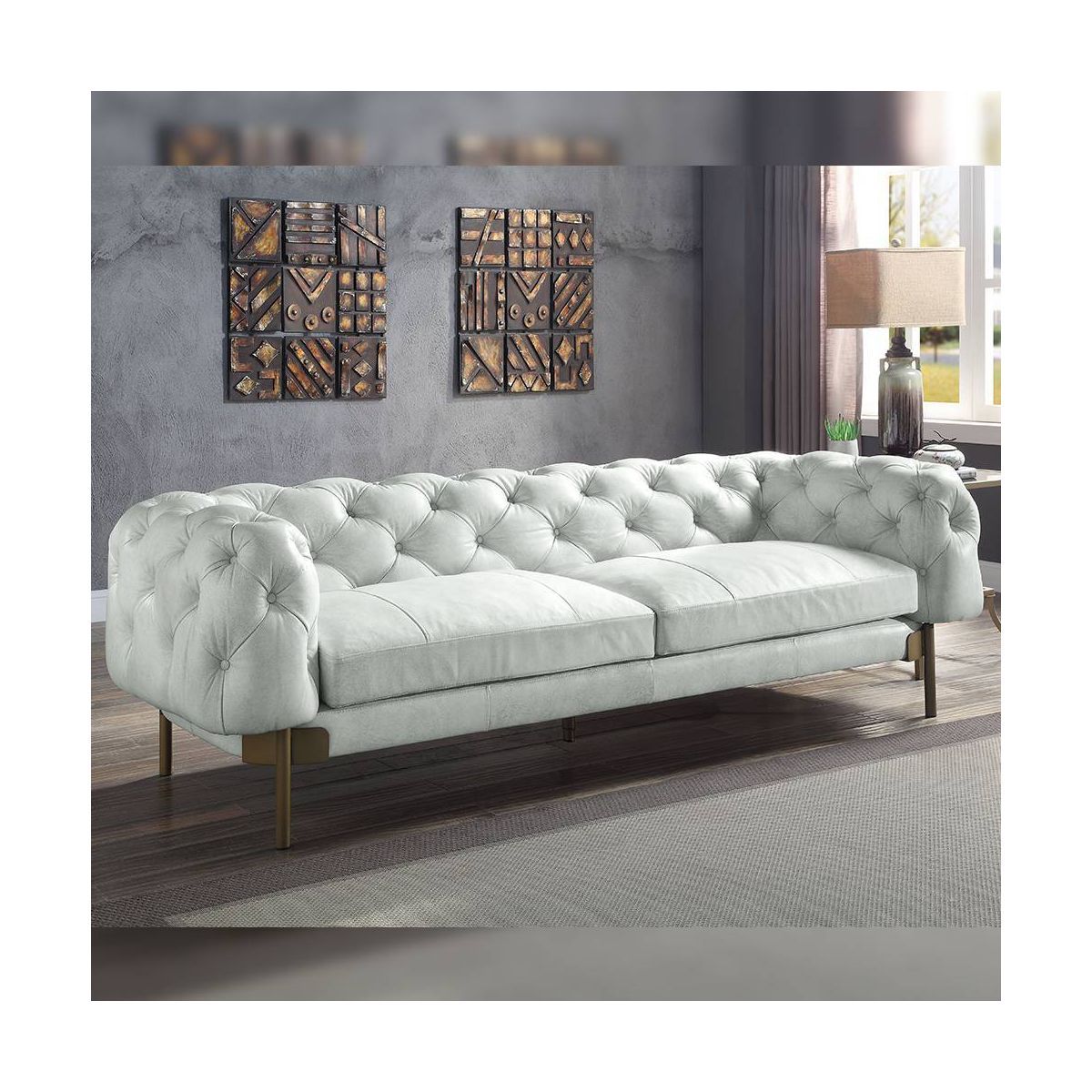 Ragle 96" Sofas Vintage White Top Grain Leather - Acme Furniture | Target