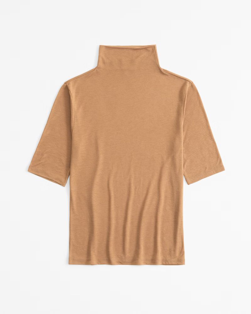 Half-Sleeve Sheer Jersey Mockneck Top | Abercrombie & Fitch (US)