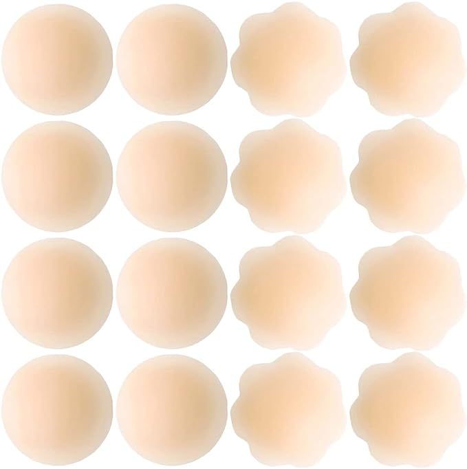 8 Pairs Womens Reusable Adhesive Nipple Covers Invisible Round Silicone Cover | Amazon (US)