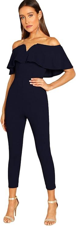 Verdusa Women's Elegant Off Shoulder Ruffle High Waist Long Jumpsuit | Amazon (US)