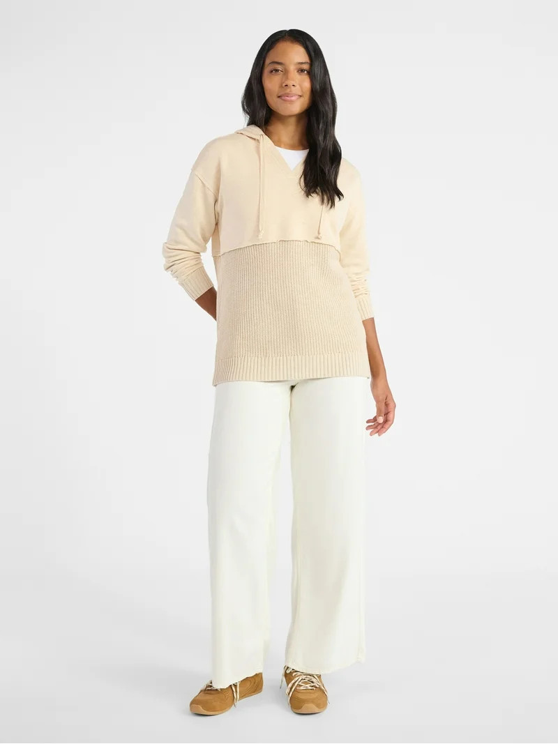 Time and Tru Women's and Women's Plus Fashion Mixed Media Hoodie, Sizes XS-4X | Walmart (US)