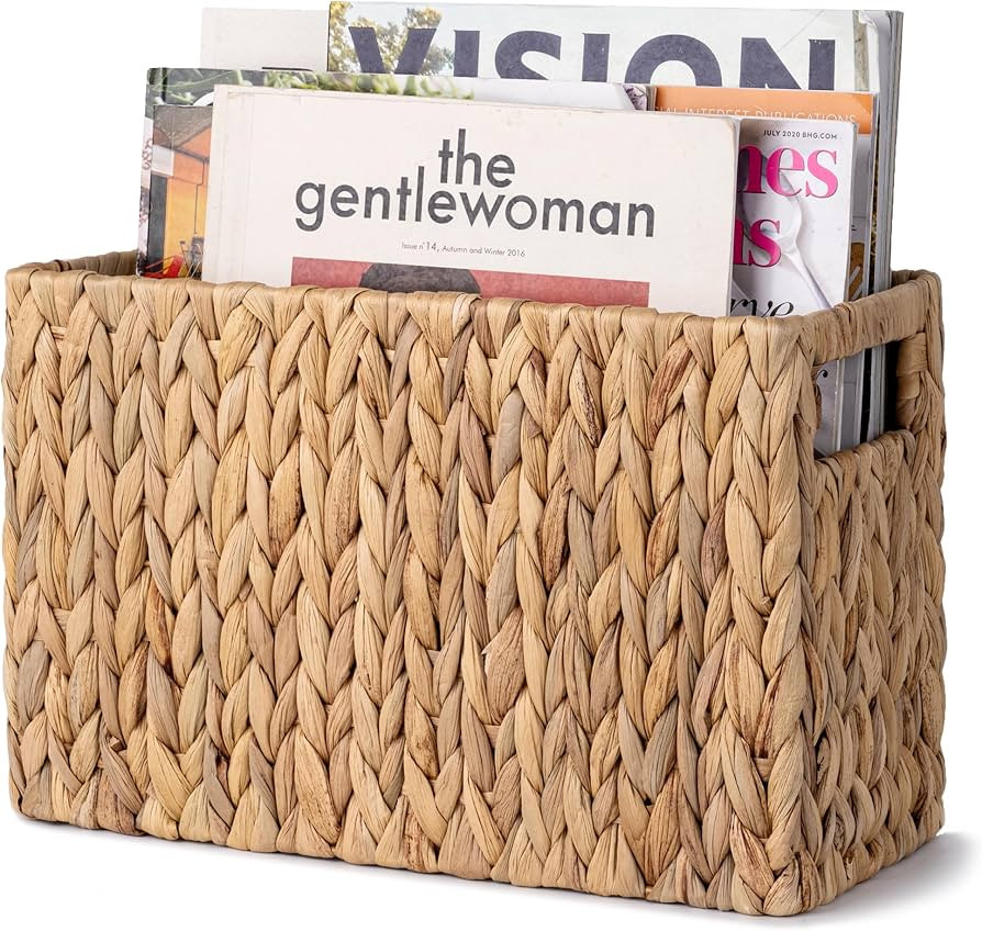 StorageWorks Hand-Woven Magazine Holder, Magazine Wicker Basket for Bathroom, Office, Rattan Maga... | Amazon (US)