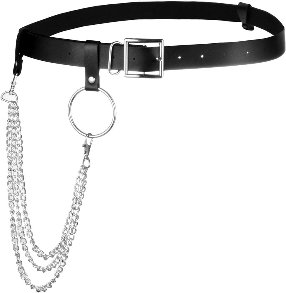 MILAKOO Women Faux Leather Harness Garter Belt Waist Belt with Punk Metal Chain | Amazon (US)