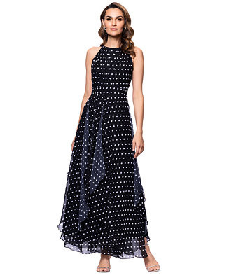 Betsy & Adam Women's Tie-Back Polka Dot Chiffon Dress - Macy's | Macy's