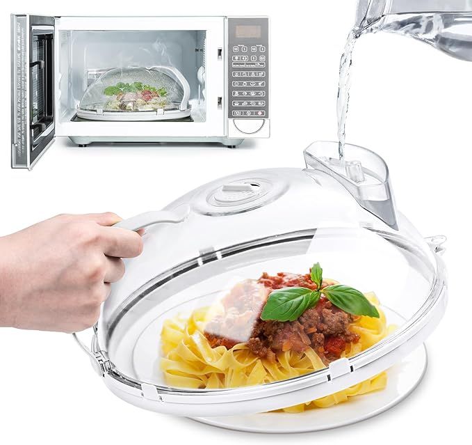Microwave Food Cover, 10 Inch Microwave Splatter Cover with Water Steamer and Handle, Clear Splat... | Amazon (US)