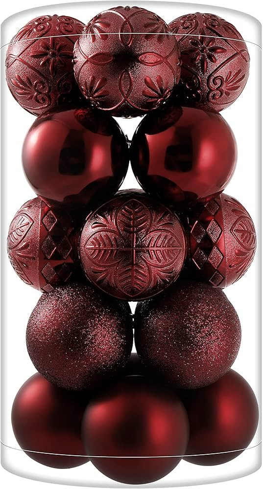 20ct Burgundy Christmas Ball Ornaments Shatterproof Plastic Christmas Tree Decorations for Xmas P... | Amazon (US)
