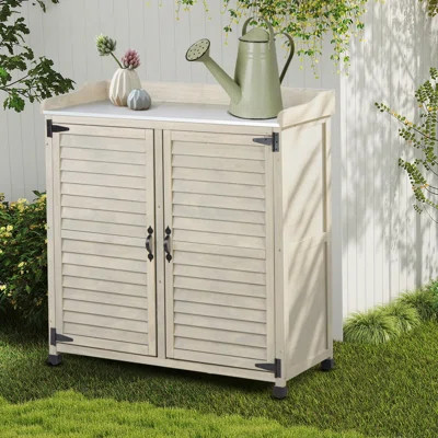 Outdoor Potting Bench with Metal Work Top - Waterproof Garden Storage Cabinet, Solid Wood Tool Station Shed for Backyard, Patio, Lawn Gardening | Wayfair North America