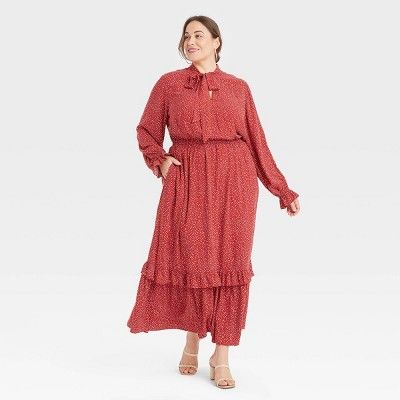 Women's Plus Size Long Sleeve Tiered Ruffle Dress - Ava & Viv™ | Target