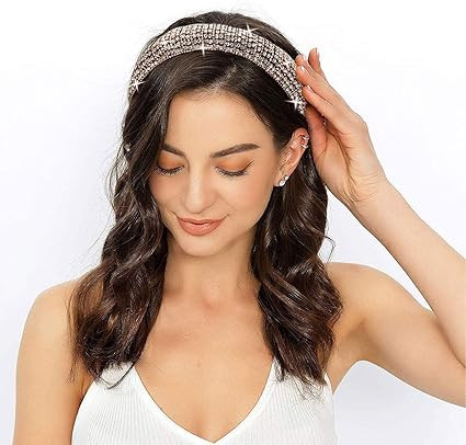 milylove Rhinestone Crystal Diamond Headbands for Women Fashionable Handmade Wide Hair Hoops Bead... | Amazon (CA)