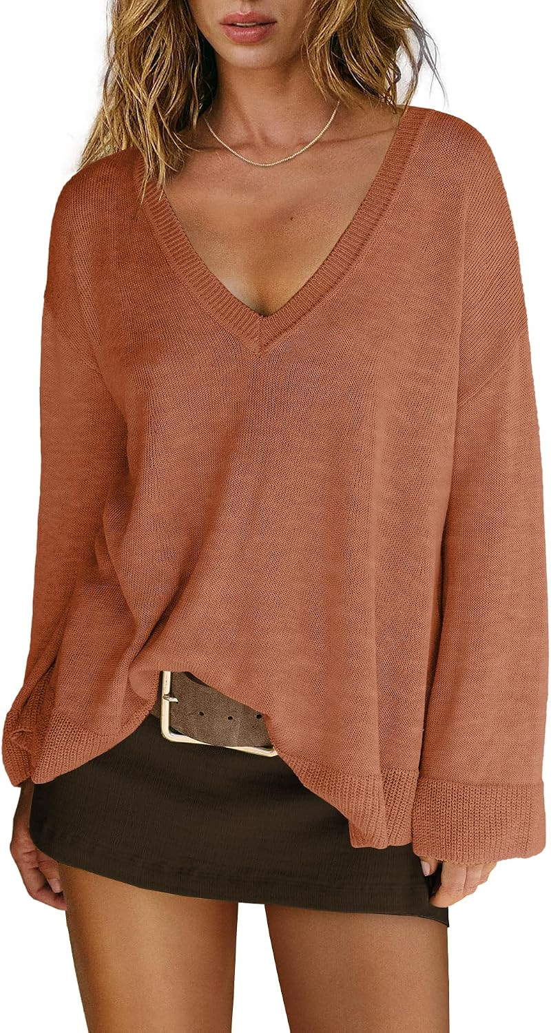 Panadila Women V Neck Sweaters Off The Shoulder Tops | Amazon (US)