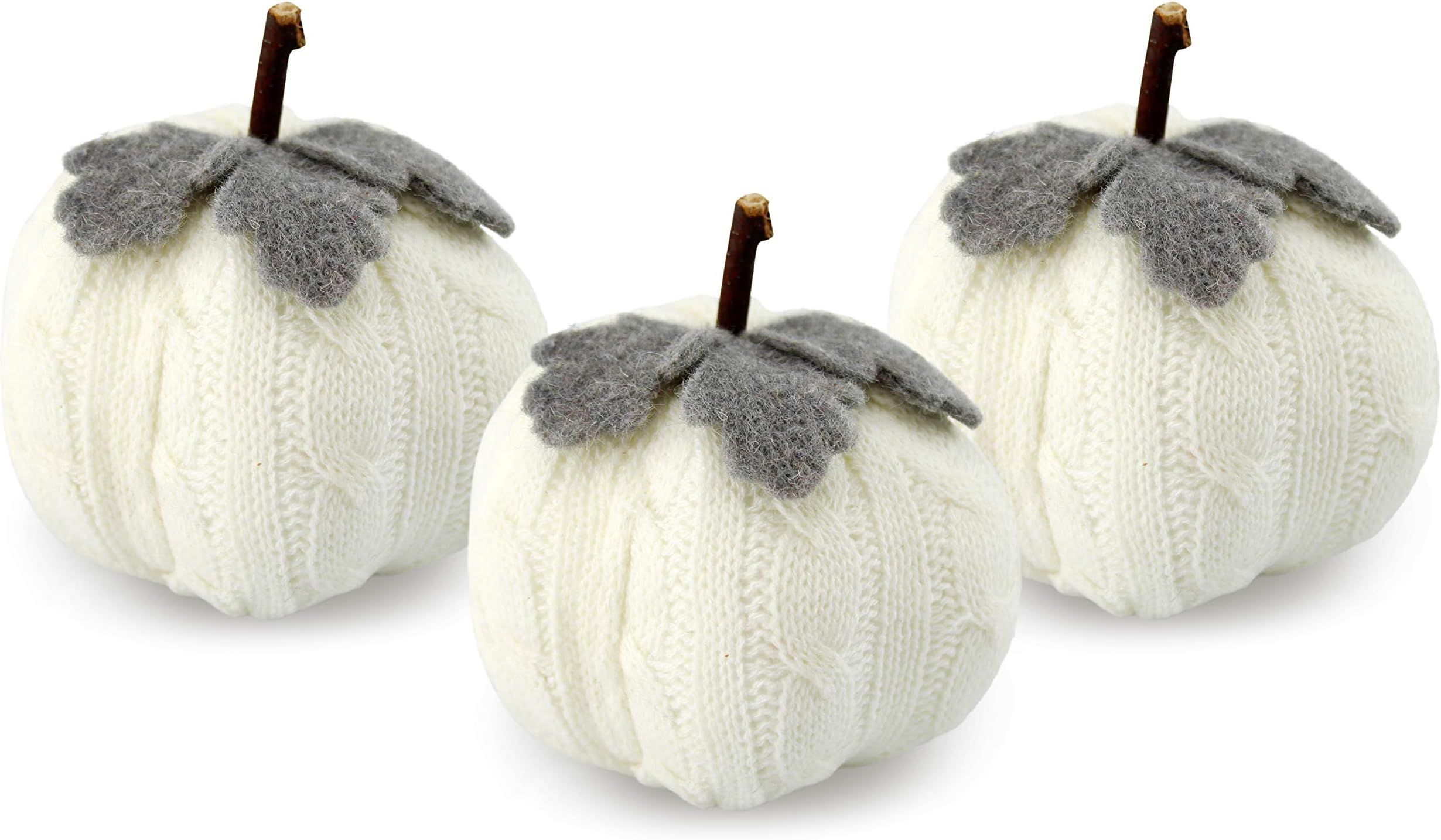 AuldHome Sweater Pumpkins (Set of 3, White); Fall Thanksgiving Table Topper Seasonal Decor for Cente | Amazon (US)
