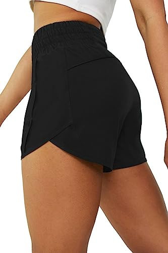 Tough Mode Black Shorts for Women, Women's Athletic Shorts, High Waisted Running Shorts Pockets Sporty Shorts Gym Elastic Workout Short-S | Amazon (US)
