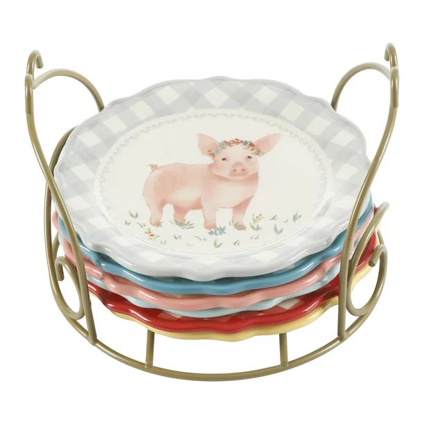 The Pioneer Woman Novelty 7-Inch Plates with Rack, 7-Piece Set | Walmart (US)
