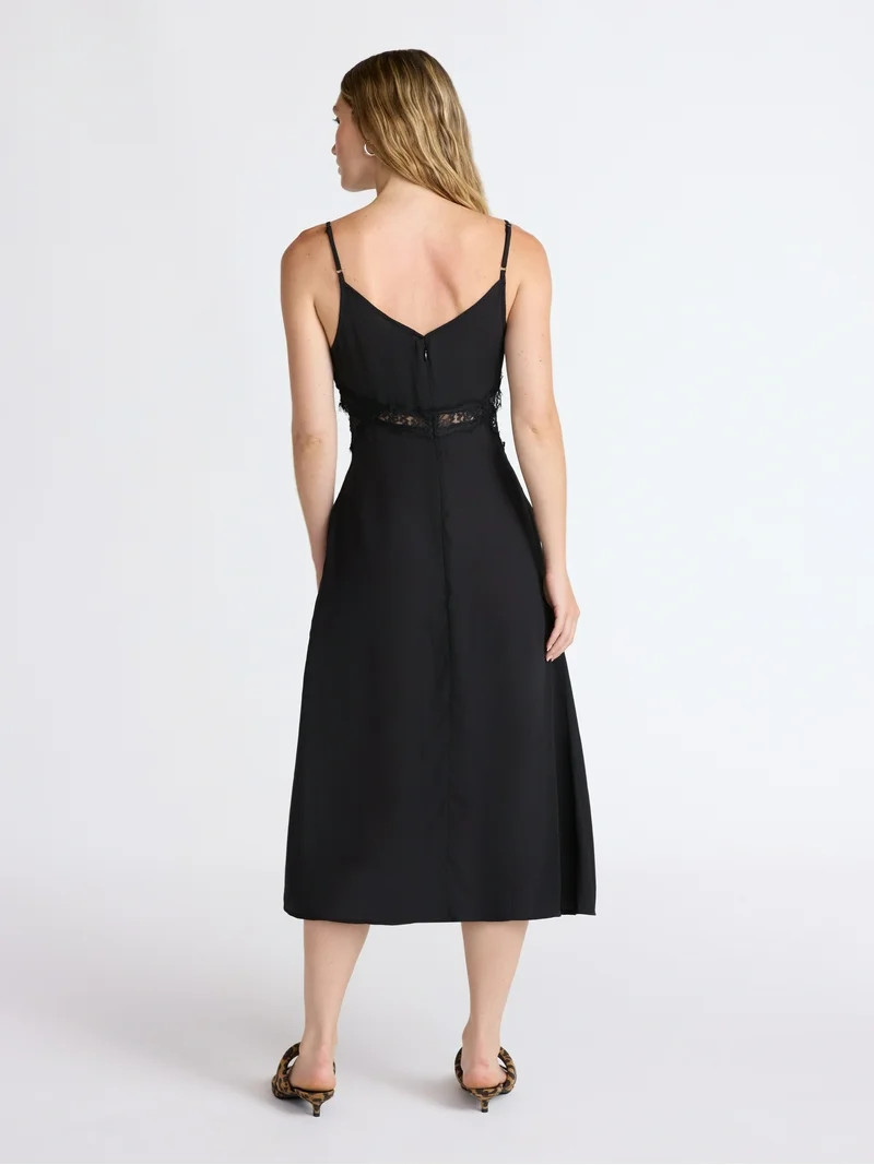 Scoop Women’s Cutaway Midi Dress with Lace Insets, Sizes XS-XXL | Walmart (US)