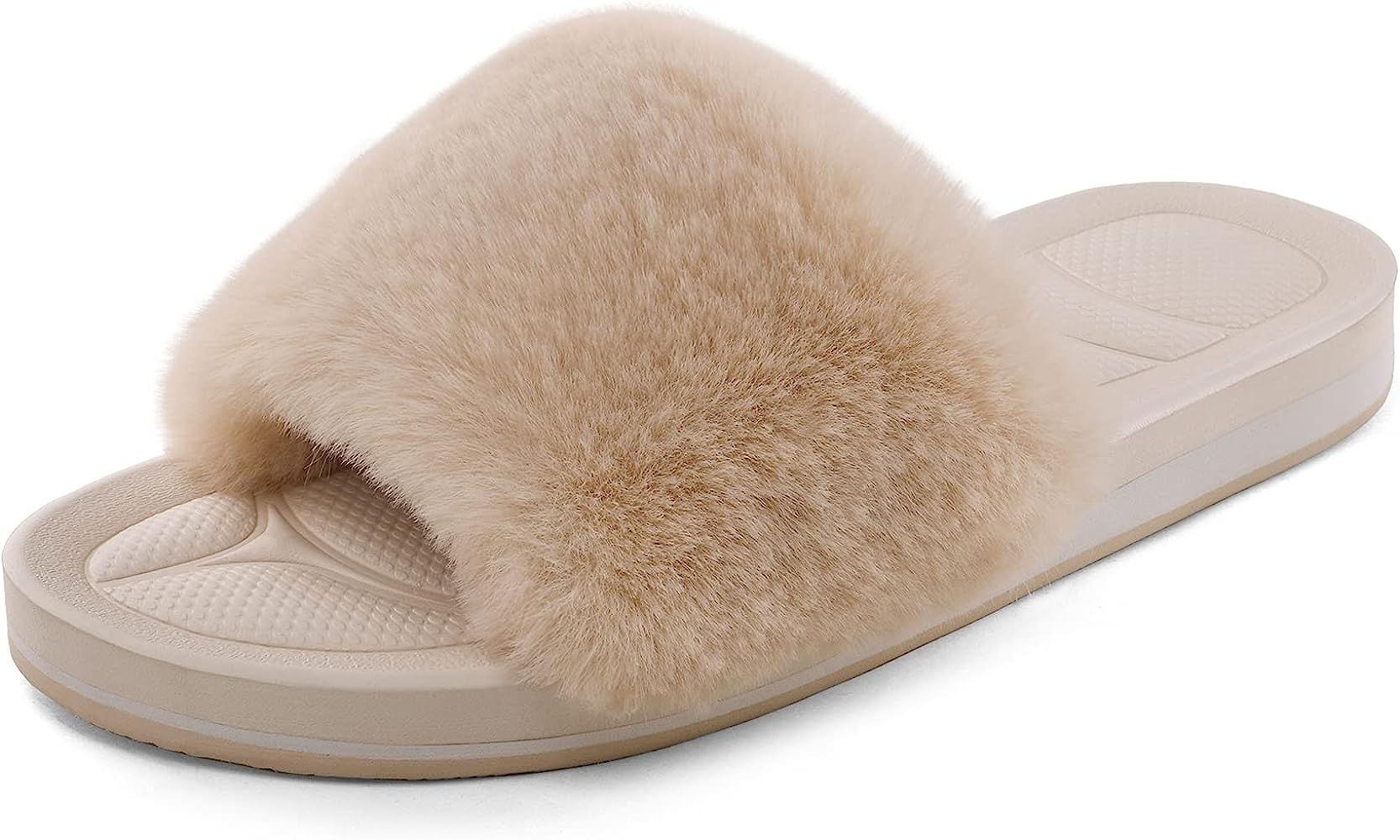 DREAM PAIRS Women's Fuzzy House Slippers Fluffy Fur Slides Open Toe | Amazon (US)