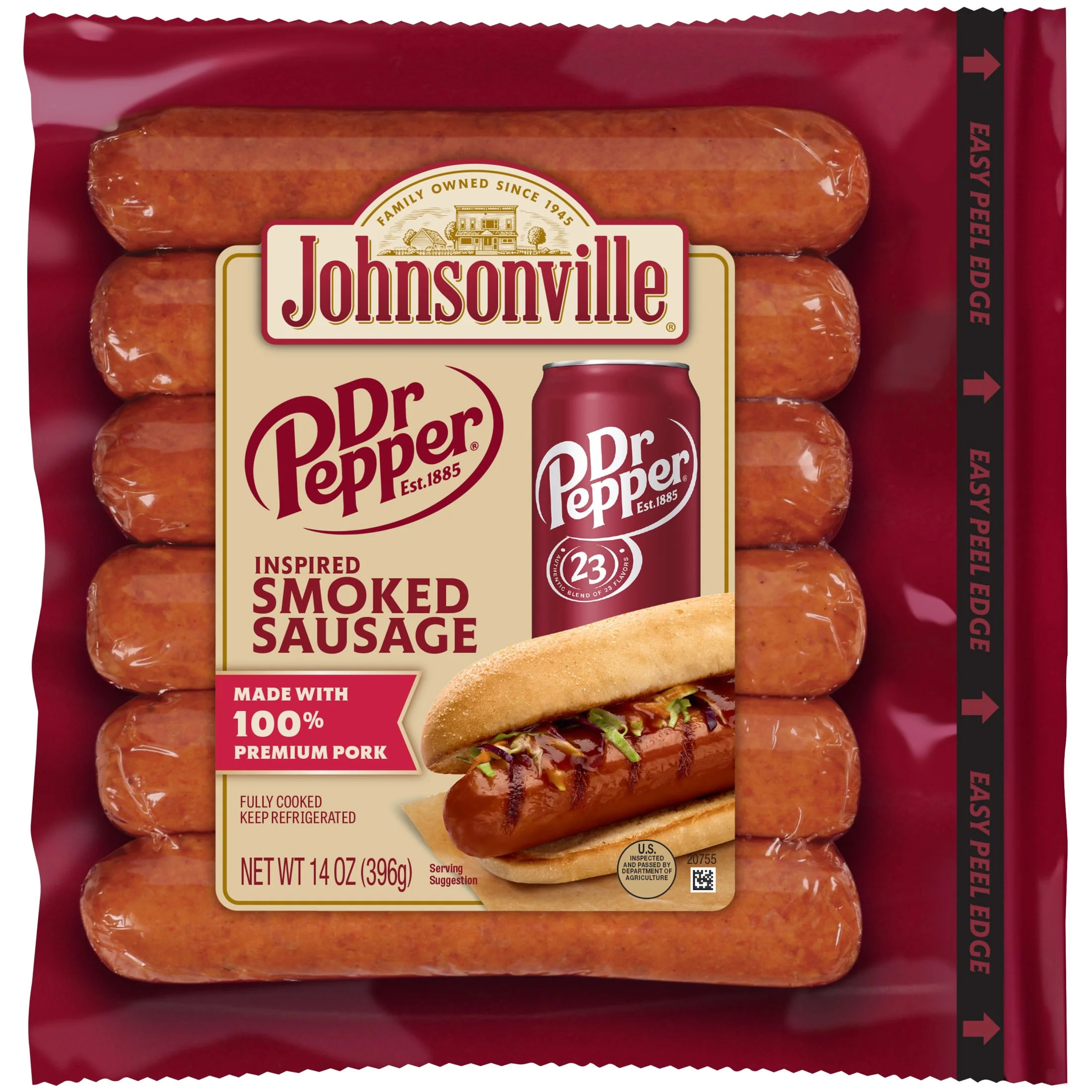 Johnsonville Dr Pepper Pork Sausage Links, Cooked, Refrigerated, 14oz Package - Walmart.com | Walmart (US)
