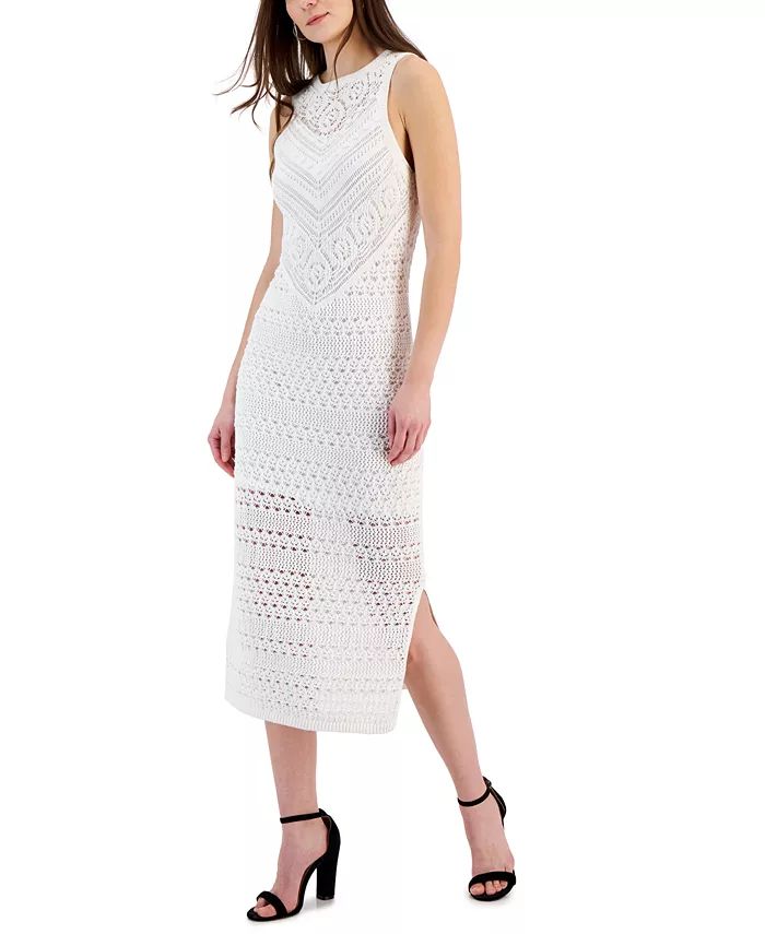 Women's Crewneck Cotton Crochet Sheath Dress, Created for Macy's | Macys (US)
