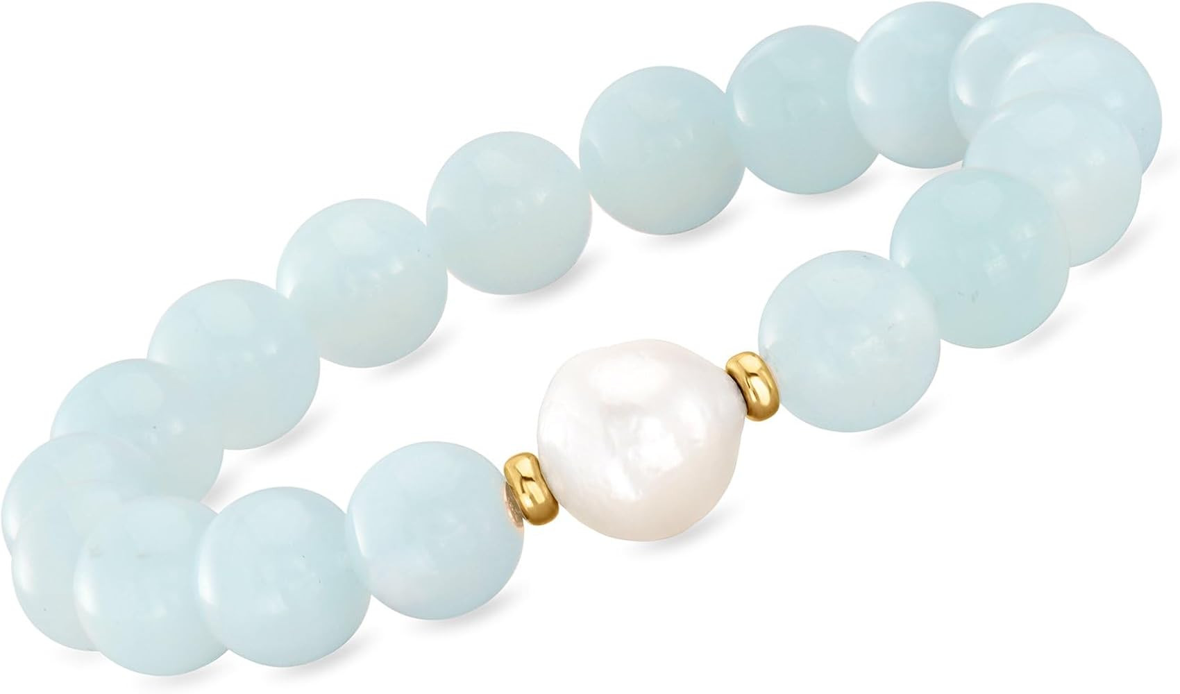 Ross-Simons 12-13mm Cultured Baroque Pearl and 140.00 ct. t.w. Aquamarine Bead Stretch Bracelet W... | Amazon (US)