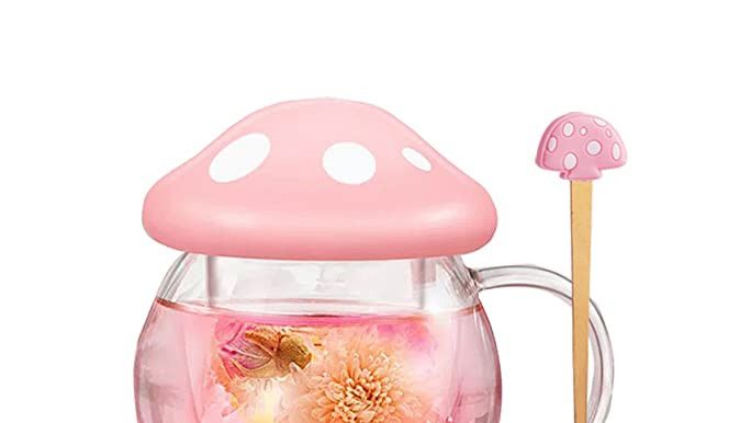 Rain House Glass Tea Cup Cute Mushroom Mug with Mushroom Spoon, Tea Cups with Infuser Strainer Fi... | Amazon (US)