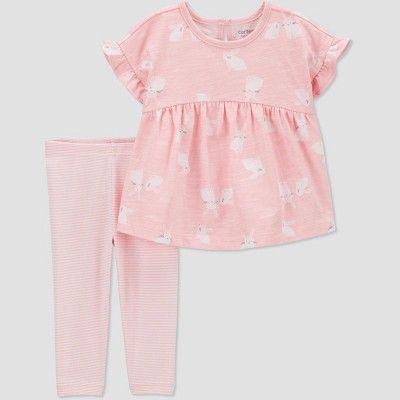 Carter's Just One You® Baby Girls' 2pc Bunny Striped Top & Pants Set - Pink | Target