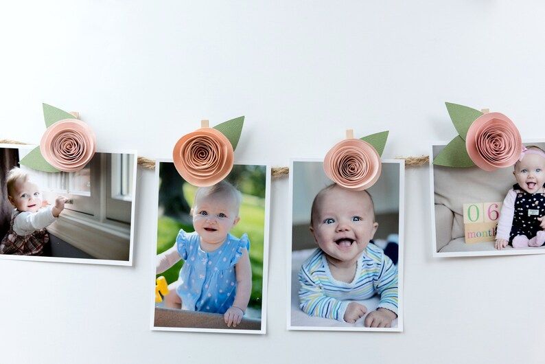 Peach & Pink Clothespins - 12 Month Photo Banner - First Birthday Garland - Photo Display - First... | Etsy (US)