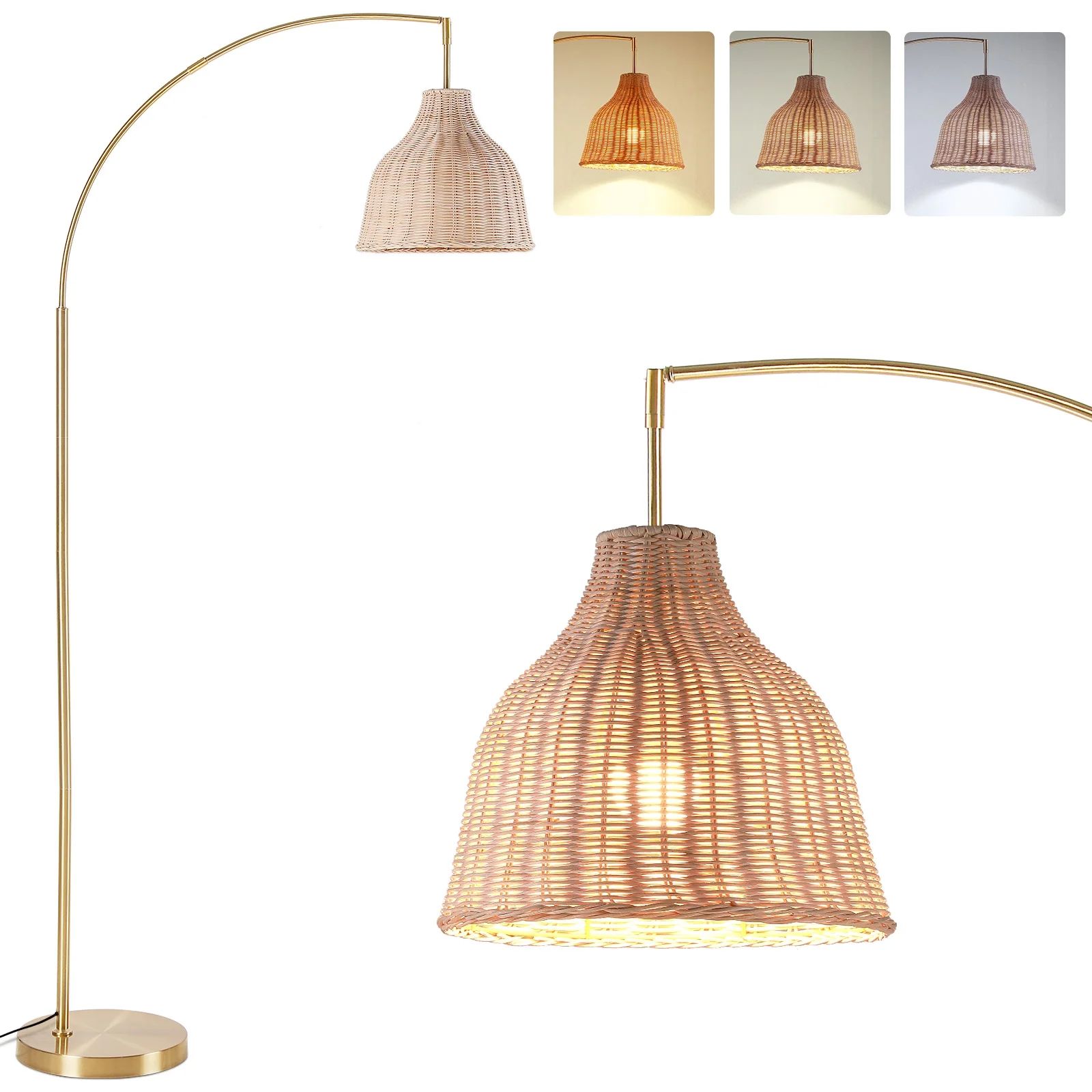 SUNMORY Floor Lamp for Living Room, Arched Floor Lamp Rattan Fabric Retro Boho Farmhouse Rustic S... | Walmart (US)
