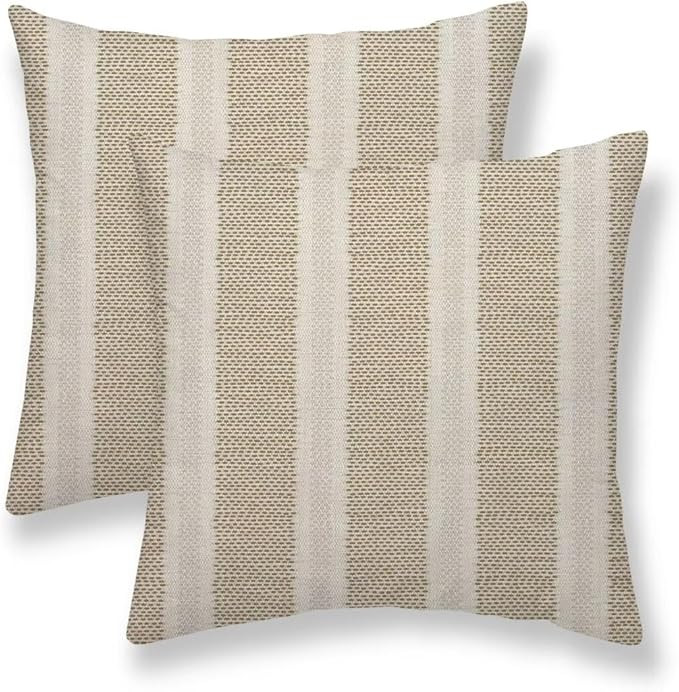 Tan Khaki Polka Dot Pillow Covers 18 x 18 Inch Set of 2 Boho Striped Decorative Outdoor Throw Pil... | Amazon (US)