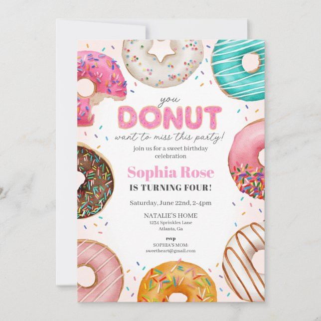 Sprinkled Donut Birthday Party for Girl Invitation | Zazzle | Zazzle