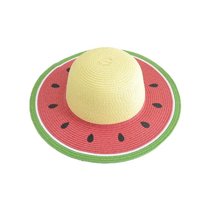 puhoon Watermelon Style Summer Straw Sun Hat, Wide Brim Beach Hat UV Protection, Adult Child Sizes | Amazon (US)