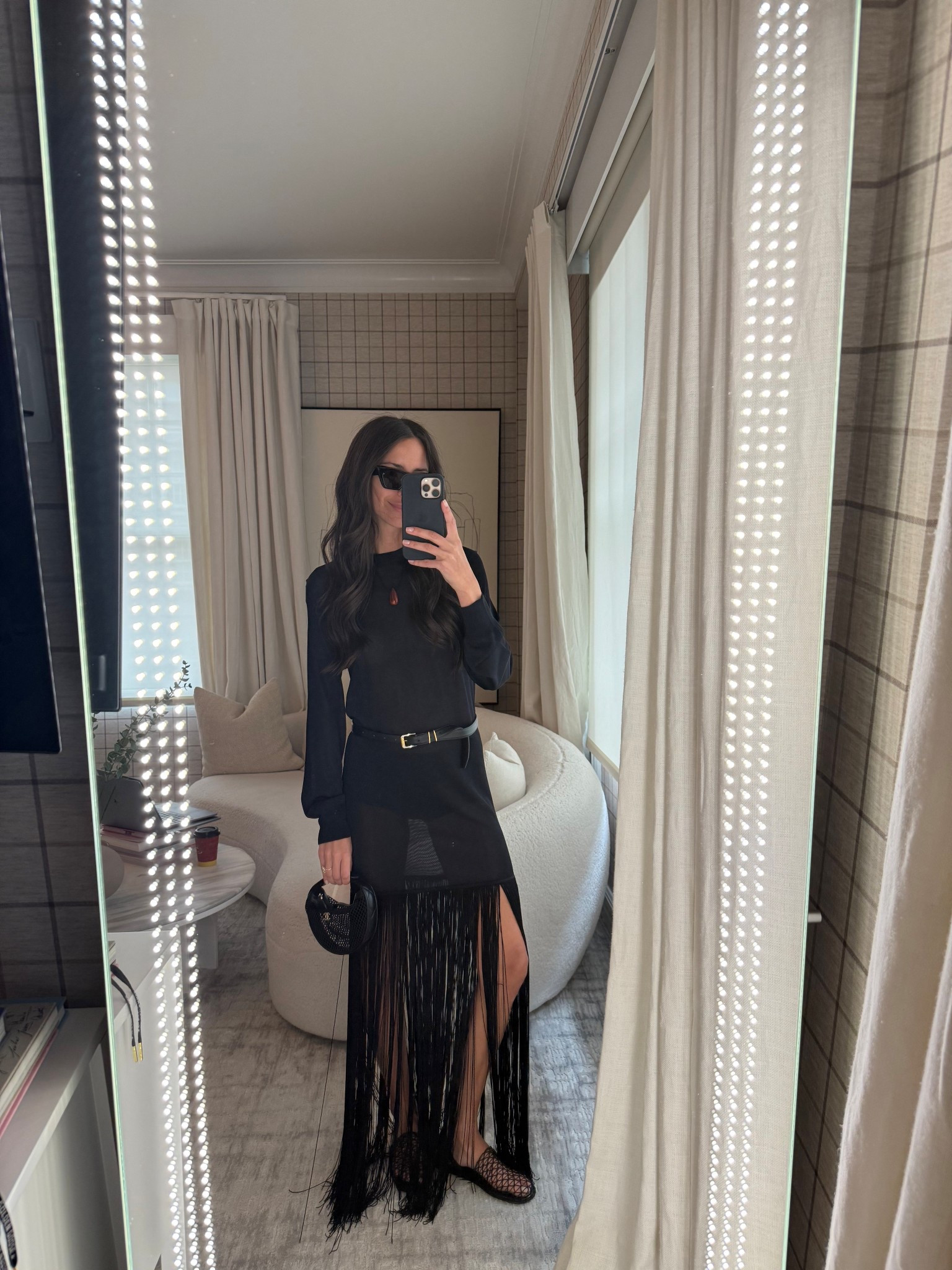 All black outfit idea! Playing around with net accessories.