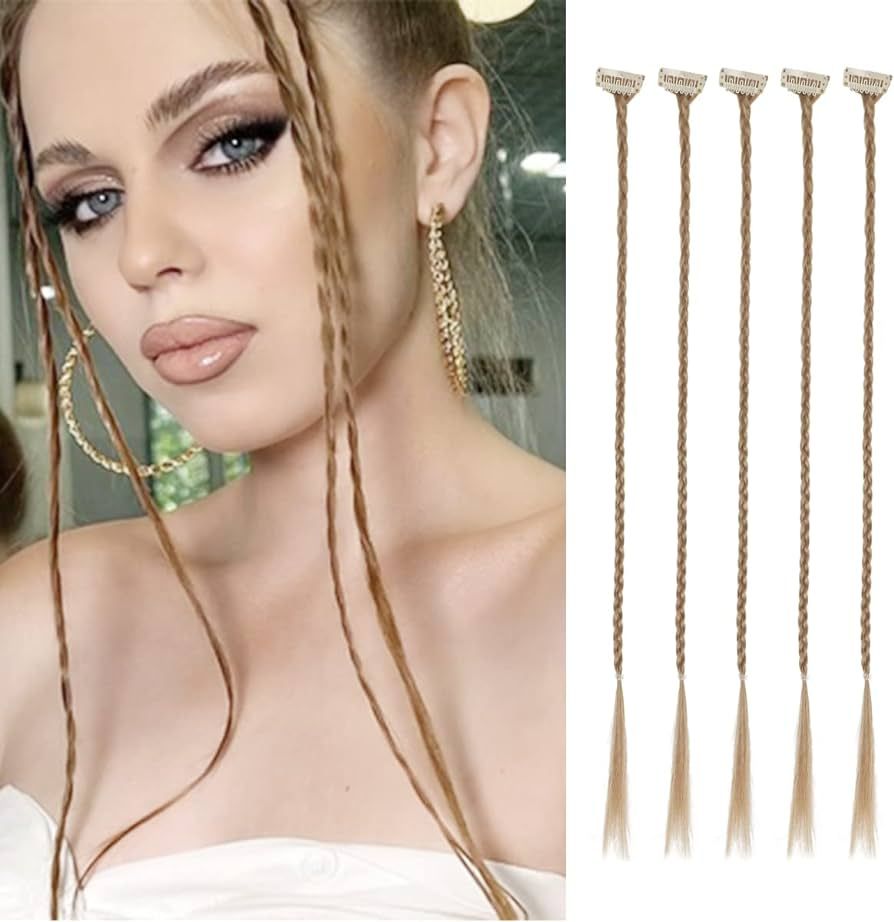 5 Pcs Blonde Hair Extensions Baby Braids Front Side Bang Long Braided Ponytail Extension Party Co... | Amazon (US)