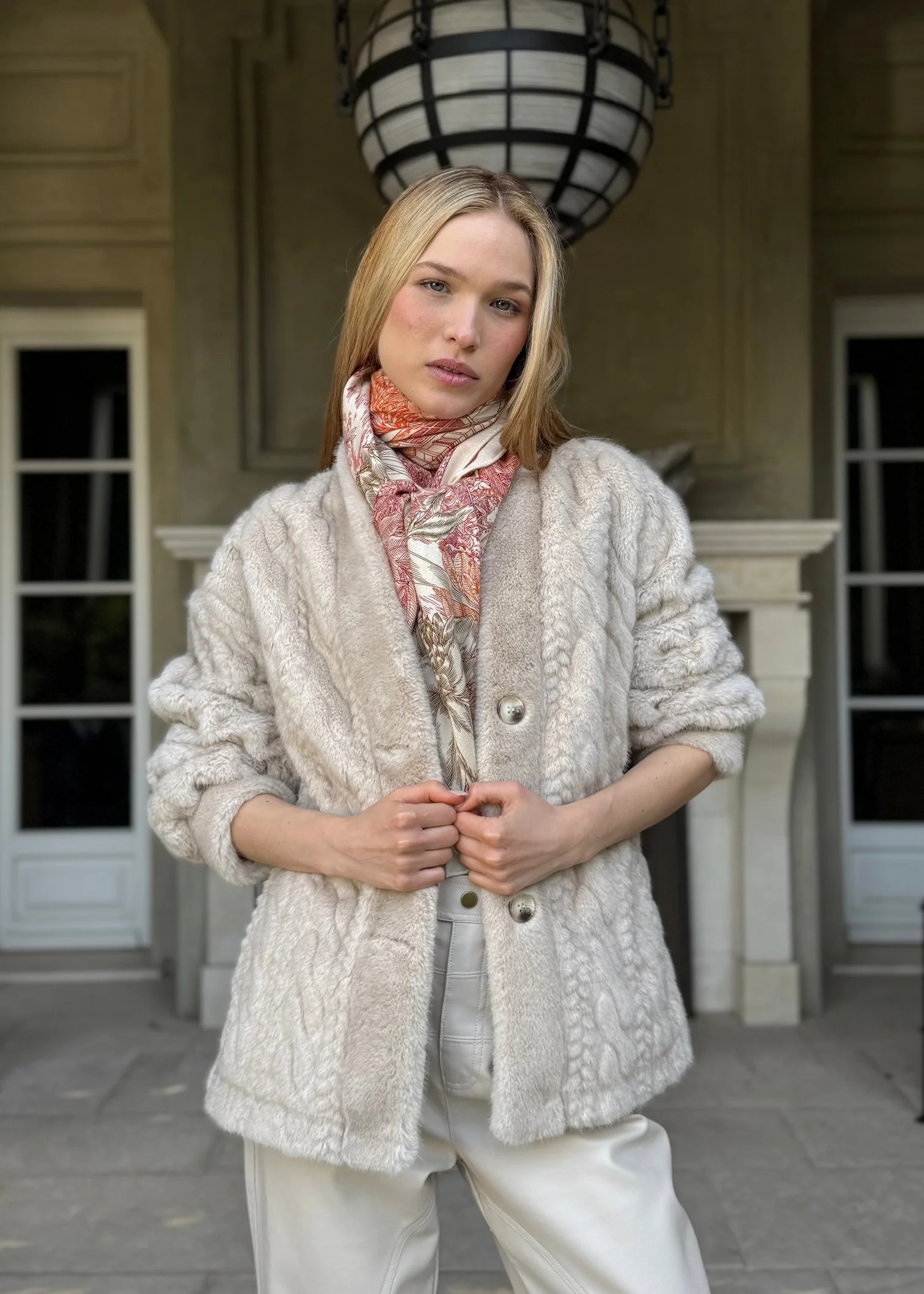 Hollis Braided Texture Long Sleeve Faux Fur Coat | Benaar La