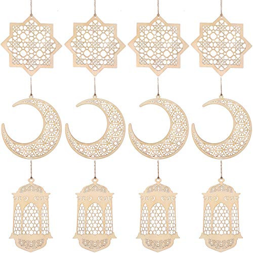 Amazon.com: Willbond 12 Pcs Ramadan Wooden Ornaments Eid Mubarak Hanging Hollow Pendant Ramadan P... | Amazon (US)
