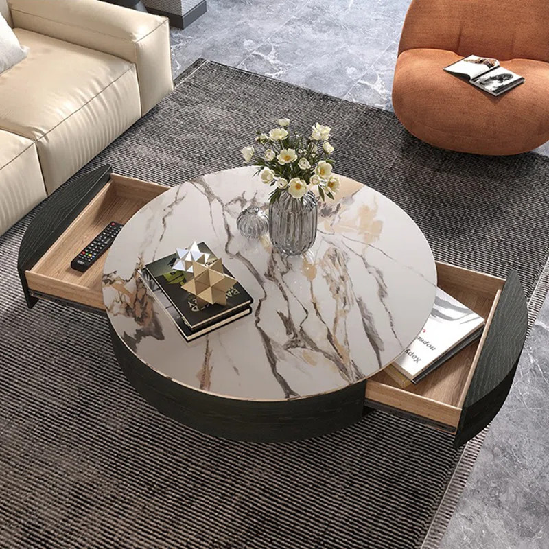 Daniel-Jack Drum Coffee Table, Sintered Stone Top, 2 Solid Wood Drawers, Fully-Assembled | Wayfair North America